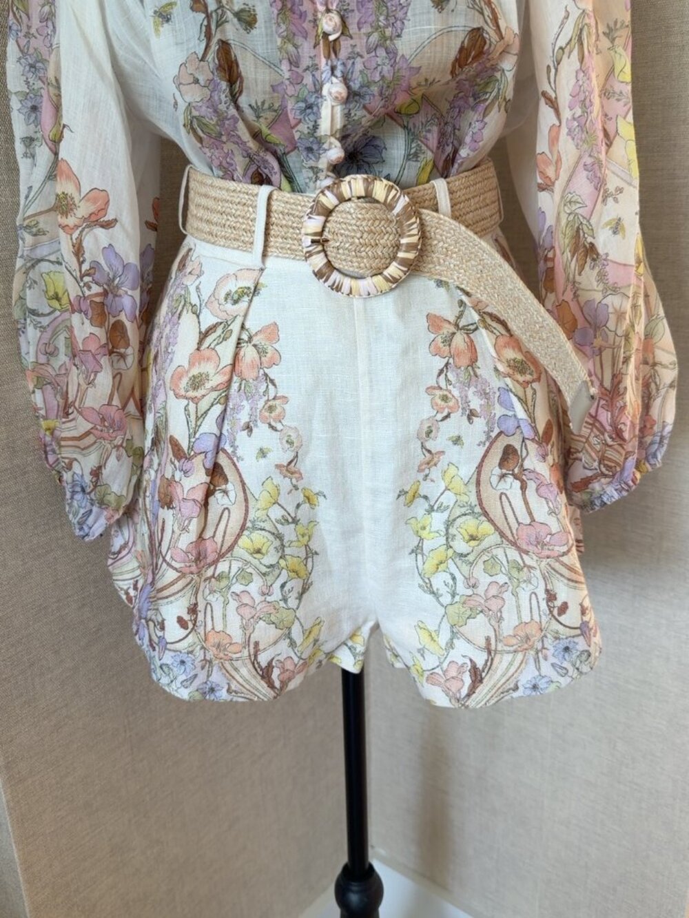 Zimmermann Jude Floral Blouse & Linen Shorts Set w Belt Sz 2/1 - Picture 4 of 8